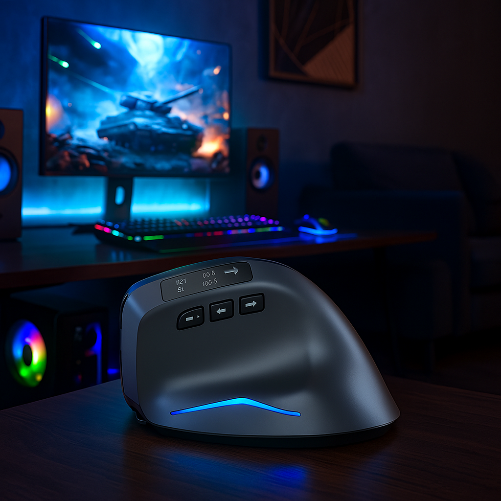 Mysz Przyszłości™ PRO F-26C — pionowa mysz USB-C + Bluetooth | OLED | RGB | DPI do 3200