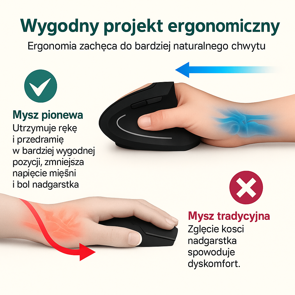 Mysz Przyszłości™ — pionowa mysz ergonomiczna (Standard & PRO F-26C) | 2.4 G / Bluetooth | OLED | USB-C